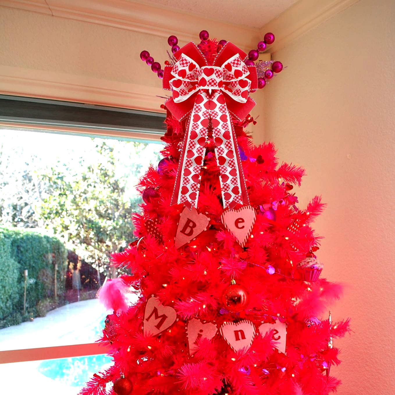 Red Polyester Heart Ribbon Bow Holiday and Party Decorations