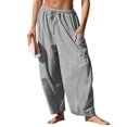 thumbnail image 3 of Women's Wide Leg Striped Pants Casual Loose Drawstring Low Waist Palazzo Harem Pants with Pockets Black S, 3 of 7