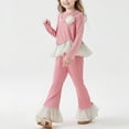 thumbnail image 3 of Mercatoo Girls 2 Pcs Set Ruffl𝗲 Sleeves Top Flared Pants 𝗗ressy Casual Outfits Lace Ruffl𝗲 H𝗲m​​ Clothing Set with Detachable Necklace, 3 of 3