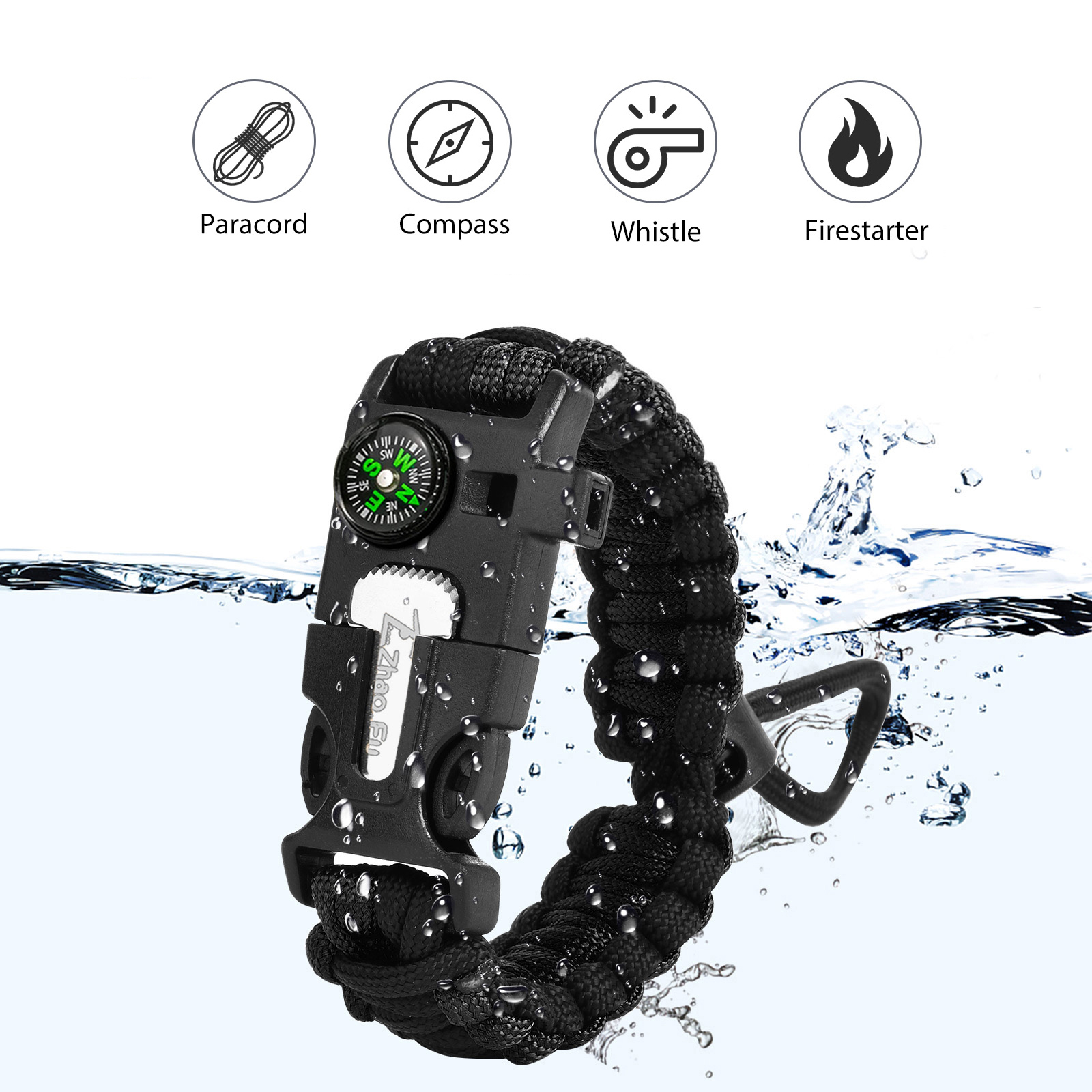 Zhao.Fu - Paracord Survival Bracelet 5-in-1 Emergency Gear Kit, 2 Pack