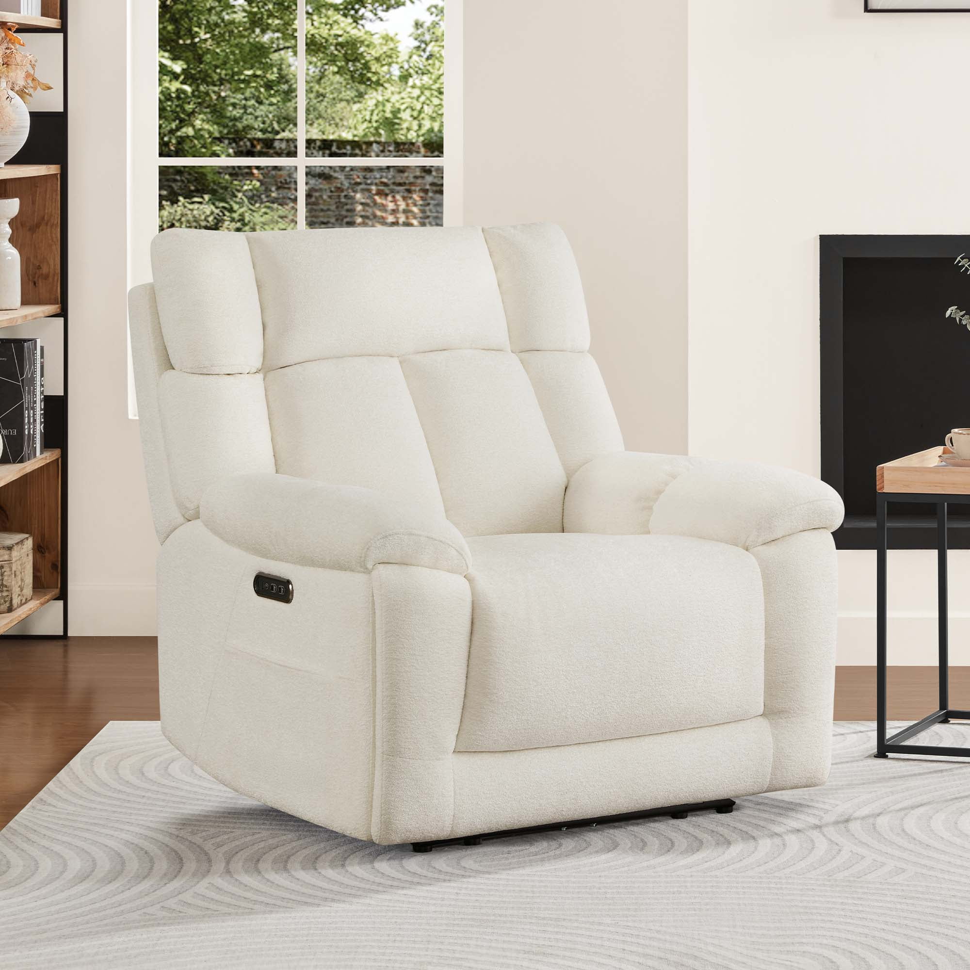 Spruce & Spring Power Lay Flat Recliner with Bluetooth Speakers & Lumbar Support, Cream