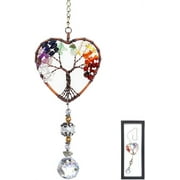 STONCEL Suncatcher Window Hanging, Rainbow Colorful Life of Tree Crystal Prisms Ornament, Heart Shaped Crystal Ball Prism Drop Pendant for Window, Garden, Home Decoration