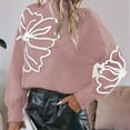 thumbnail image 4 of Female Floral Sweater Crew Neck Lantern Sleeve Fall Winter Trendy Warm Chunky Pullover Tops Pink M, 4 of 8