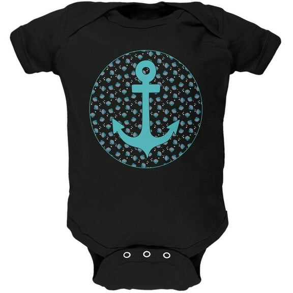 Beachy Anchor Shells Pattern Soft Baby One Piece Black 9-12 M