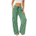 thumbnail image 2 of Endives Women's Wide Leg Pants Casual Striped Baggy Trousers Elastic High Waisted Slacks Drawstring Flowy Palazzo Pants for Women With Pocket Beach Vacation Outfits Green M, 2 of 6
