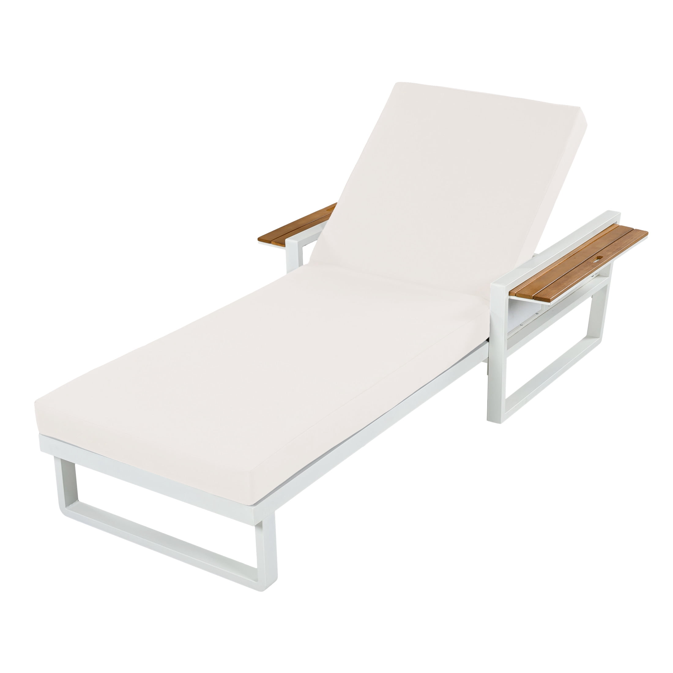 Christopher Knight Home Outdoor Chaise Lounge with Cushion, Adjustable Backrest, White + Cream