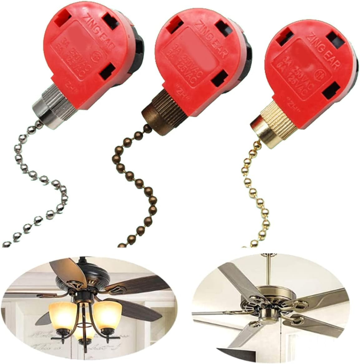 3 Pcs Ceiling Fan Switch 3 Speed 4 Wires ZE-268S1 Pull Chain