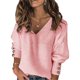 thumbnail image 1 of UKAP Blusa de punto acanalada suelta para mujer, jersey de punto con cuello en V, botones de trabajo, decoración, blusa tipo túnica informal, 1 of 2