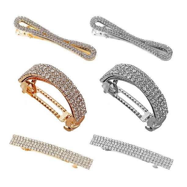 6 pinzas para el pelo con diamantes de imitación brillantes, soporte para cola de caballo, pinzas para el pelo con resorte de metal, accesorios para mujeres y niñas (dorado y p