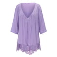 thumbnail image 4 of Fgnfyis T Shirts for Women Women Three Quarter Lace V Neck Plus Size Top T Shirt Blouse Casual Comfortable Womens Tops Purple XXXL, 4 of 9