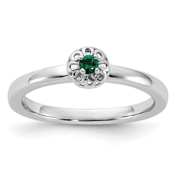 Auriga 925 Sterling Silver Created Emerald Ring for Women Size- 10