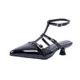 thumbnail image 6 of Xucatan Women's T-Strap Kitten Heels, Patent Leather Pointed Toe Slingback Sandals with Adjustable Buckle, Low Block Heel Dressy Summer Shoes, Versatile Design for Office Wedding Daily Gift, 6 of 9