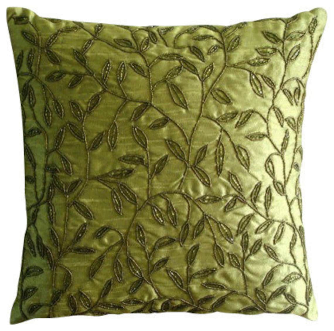 Cushion Cover Custom, Green Pillow Covers, Tropical Floral Throw Pillow