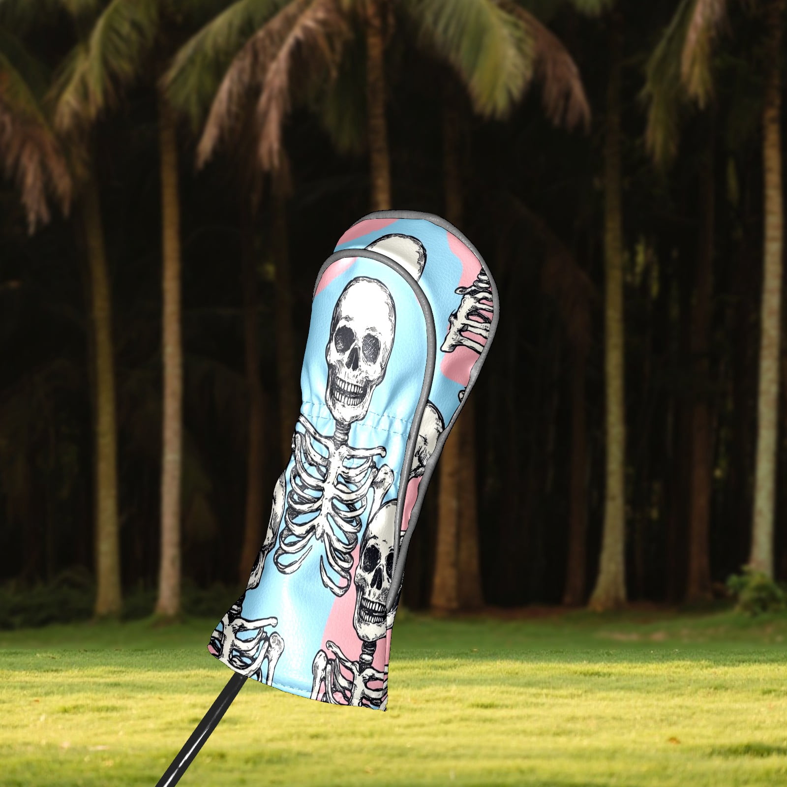 Golf Club Head Covers - Human Skeleton Design, PU Leather, Waterproof, Fits Fairway Woods/Hybrid, Unisex, Fits Most Brands