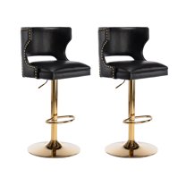 Guyou Swivel Bar Stool Set of 2, Modern Upholstered PU Adjustable Height Counter Barstools with Open Back and Metal Base for Kitchen Island Restaurant Home Bar, Black