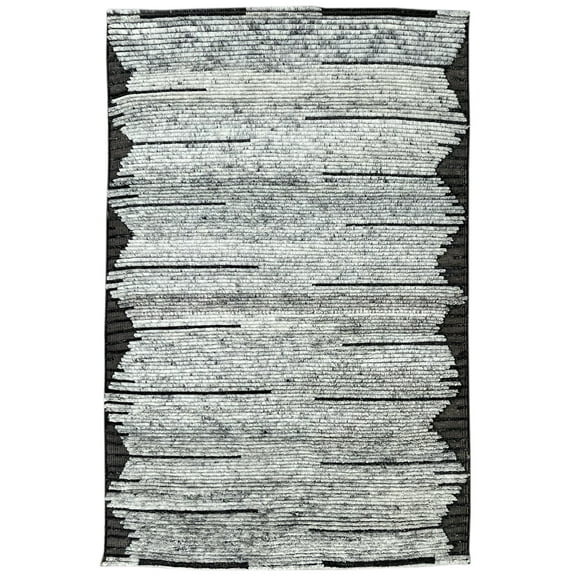 EORC Gray Hand Knotted Wool Transitional Contemporary Rug, 5' x 8'
