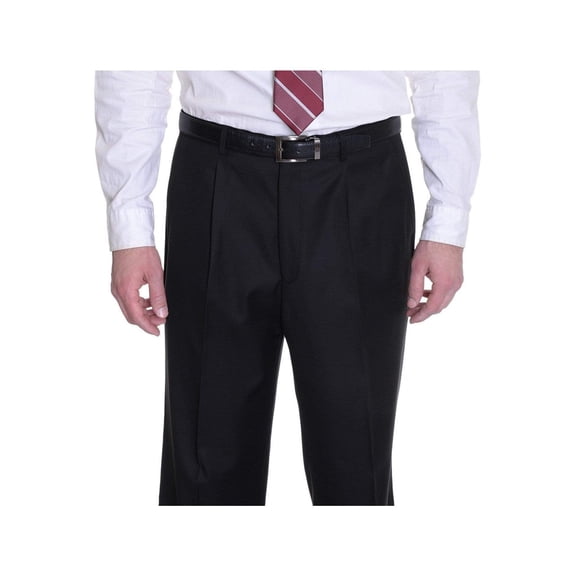Raphael Classic Fit Solid Black Pleated Washable Dress Pants