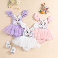 thumbnail image 3 of Douhoow Infant Baby Girls Easter Bunny Romper Dress Embroidery Fly Sleeve Tulle Bodysuit, 3 of 9