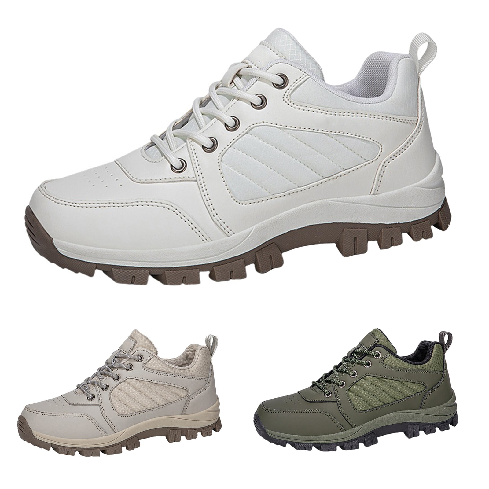 XIMIN Men Women's Hiking Boots Lightweight Breathable Non-Slip Waterproof Casual Low-Top Sneakers for Trailing Trekking Outdoor Leather Walking Shoes (7.5, White)