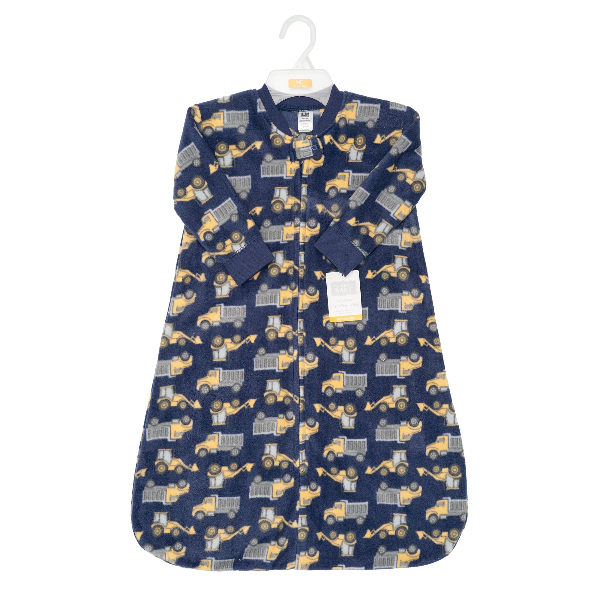 Hudson Baby Infant Boys Long-Sleeve Fleece Sleeping Bag, Construction Trucks, 0-6 Months