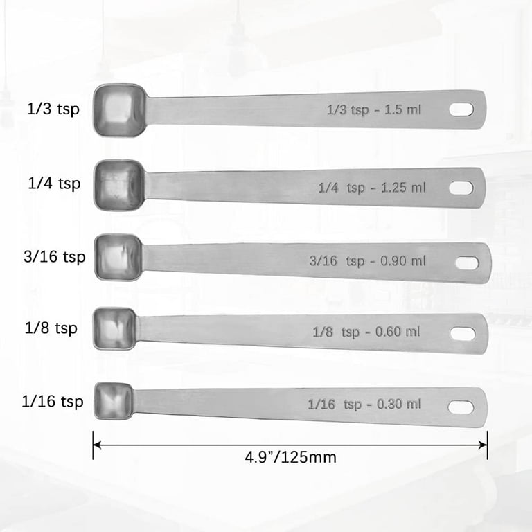Measuring Spoons Set, 1/3 Tsp, 1/4 Tsp, 3/16 Tsp, 1/8 Tsp, 1/16 Tsp Mini  Measure