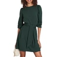 thumbnail image 2 of hotojiny Fall Dresses for Women Long Sleeve Crew Neck Belted A Line Mini Dress Wedding Guest Cocktail Party Dress, 2 of 7