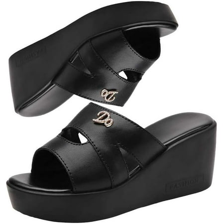 Ladies Platform Sandals Casual Fashion Wedge Summer Beach Shoes Comfortable Lightweight Ladies Slippers-Z Shape Ladies Rhinestone Wedge Sandals
