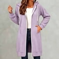 thumbnail image 2 of Swanpen Women's Solid Color Zip Up Long Hoodie Jacket Loose Mid Length Fleece Coat with Side Pockets, 2 of 5