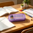 thumbnail image 2 of Double Layer Large Capacity Pencil Case,Fashion Aesthetic Canvas Stationery Bag for Make-up Brush & Stationery Supplies Storage,Office Desk Organizer Bag,Purple, 2 of 7