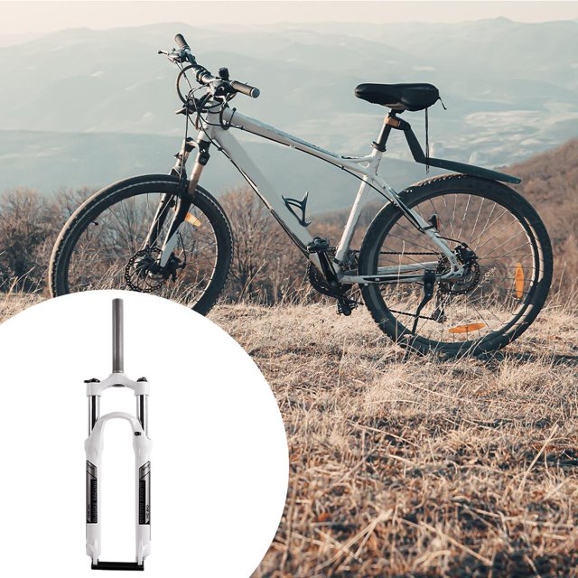Horquilla delantera para bicicleta de 1 1/8" recta/horquilla cónica con bloqueo/retroceso de resorte de 100 mm de 26 pulgadas blanco Sharpla Horquillas delanteras de horquilla de bicicleta