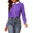 thumbnail image 5 of Allegra K Women's Button Down Shirt Long Sleeve Work Peter Pan Collar Blouse Tops, 5 of 6