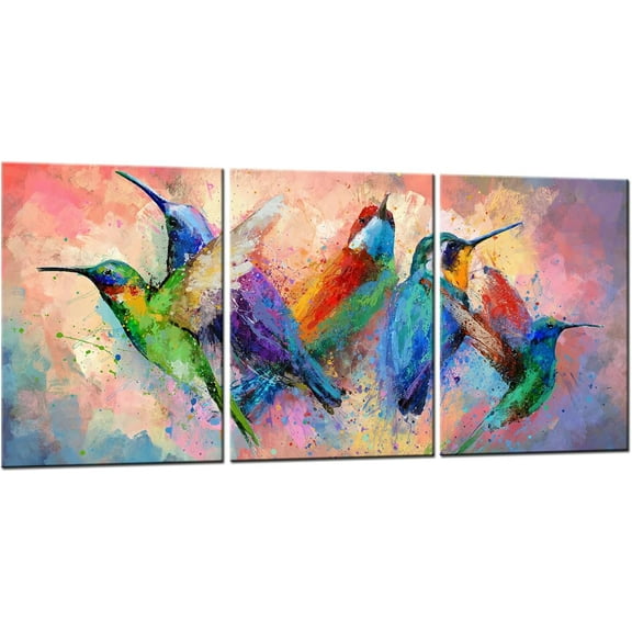 Hieng Hummingbird Wall Art Decor Abstract Colorful Bird Painting Prints Modern Living Room Kitchen Decorations Gallery Wrap Unframed
