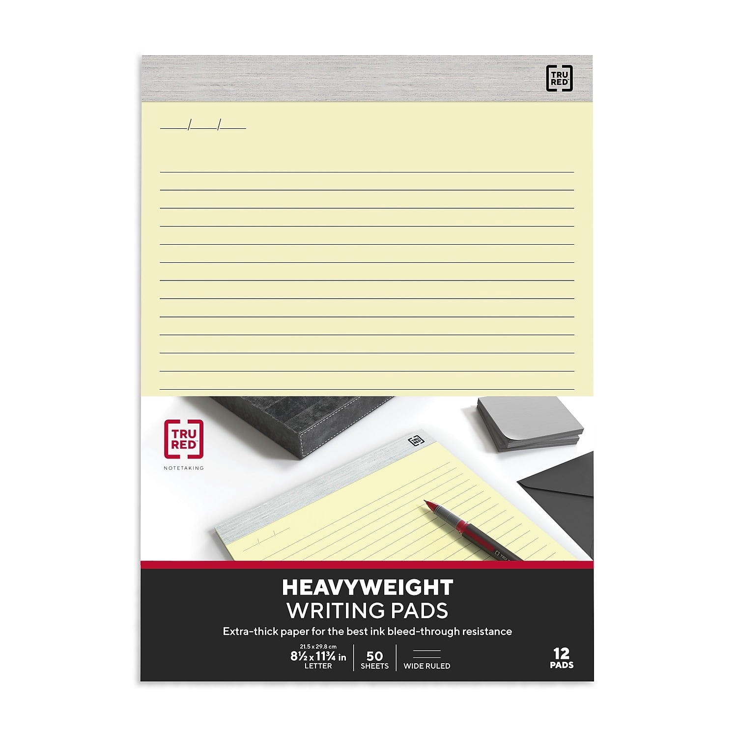 Staples TRU RED Notepads8.5" x 11.75"Wide RuledCanary50 Sheets/Pad TR57381