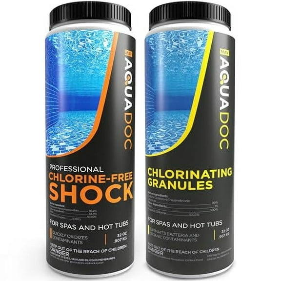 Hot Tub Chlorine & Spa Shock Kit - Hot Tub Starter Kit with Chlorine Free Shock & Chlorine Granules - Hot Tub Spa Starter Kit with Oxidizing Spa Shock by AquaDoc