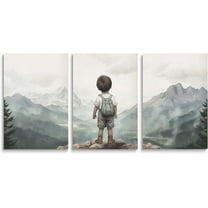 Baby Girl Adventure Nursery Decor, Adventure Nursery Wall Art, Watercolor Mountain Landscape, Woodland Decor for Kids Room, Baby Girl Set of 3 Canvas Set, Framed 16"x24"