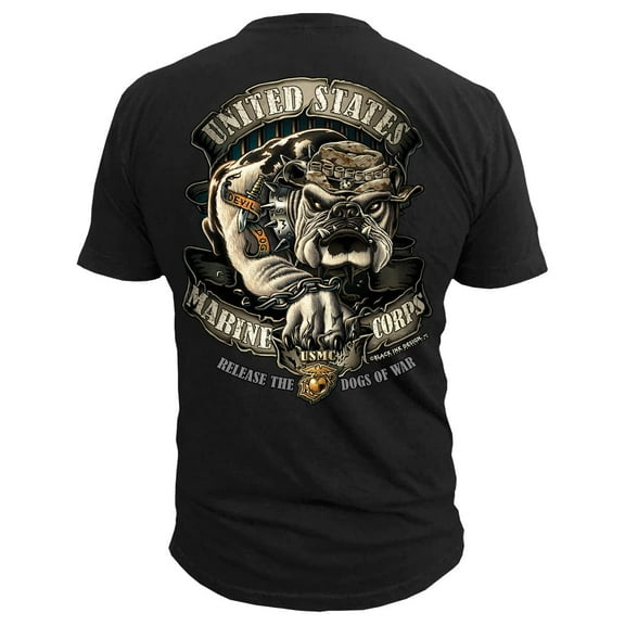 USMC Release the Dogs of War - Black Ink Design T-Shirt Black LG