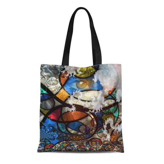 ASHLEIGH Canvas Tote Bag Blue Abstract Modern Colorful Pop Mondrian Human Line Geometric Durable Reusable Shopping Shoulder Grocery Bag