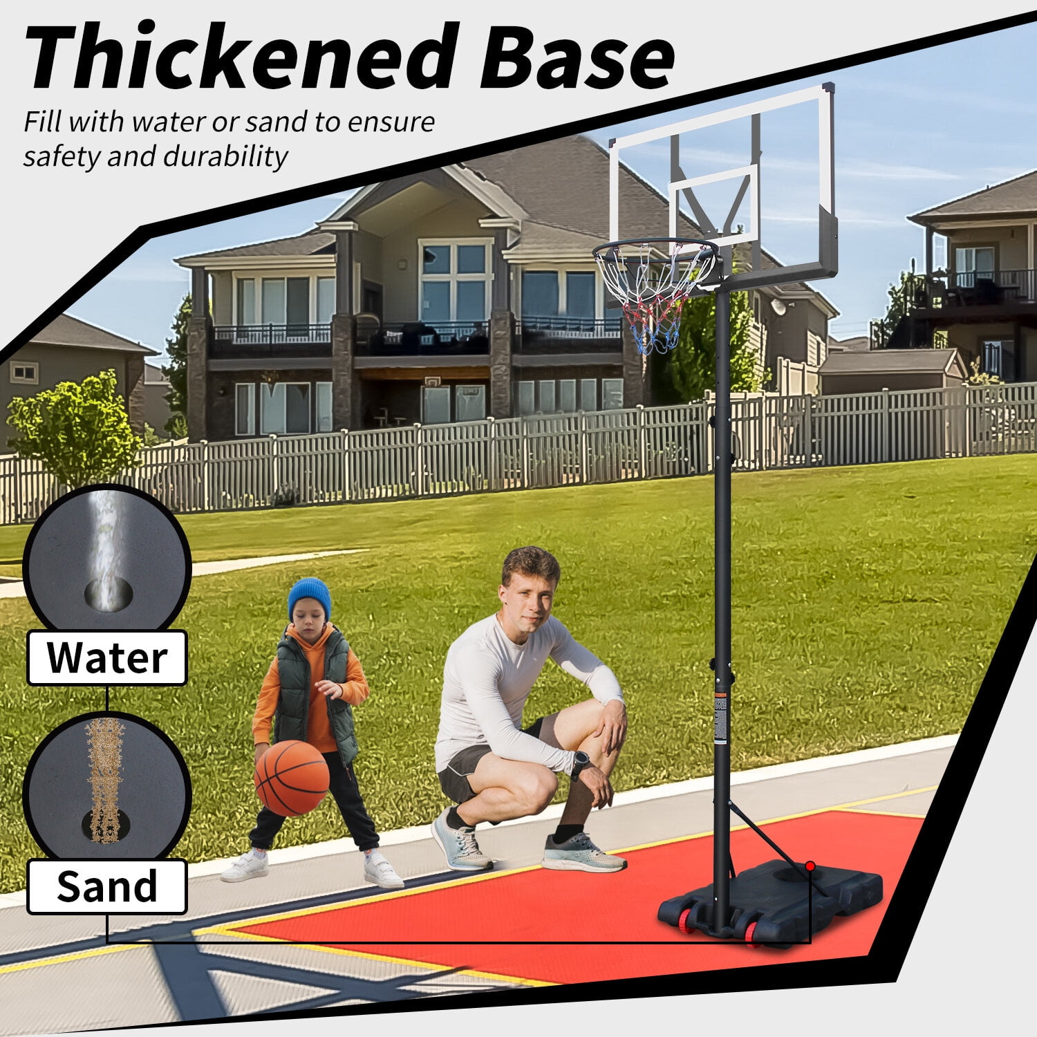 Basketball Hoop Use for Outdoor Height Adjustable 5.7 to 10ft Basketball Hoop 44 Inch Backboard Portable Basketball Goal System with Stable Base and Wheels,Basketball Goal