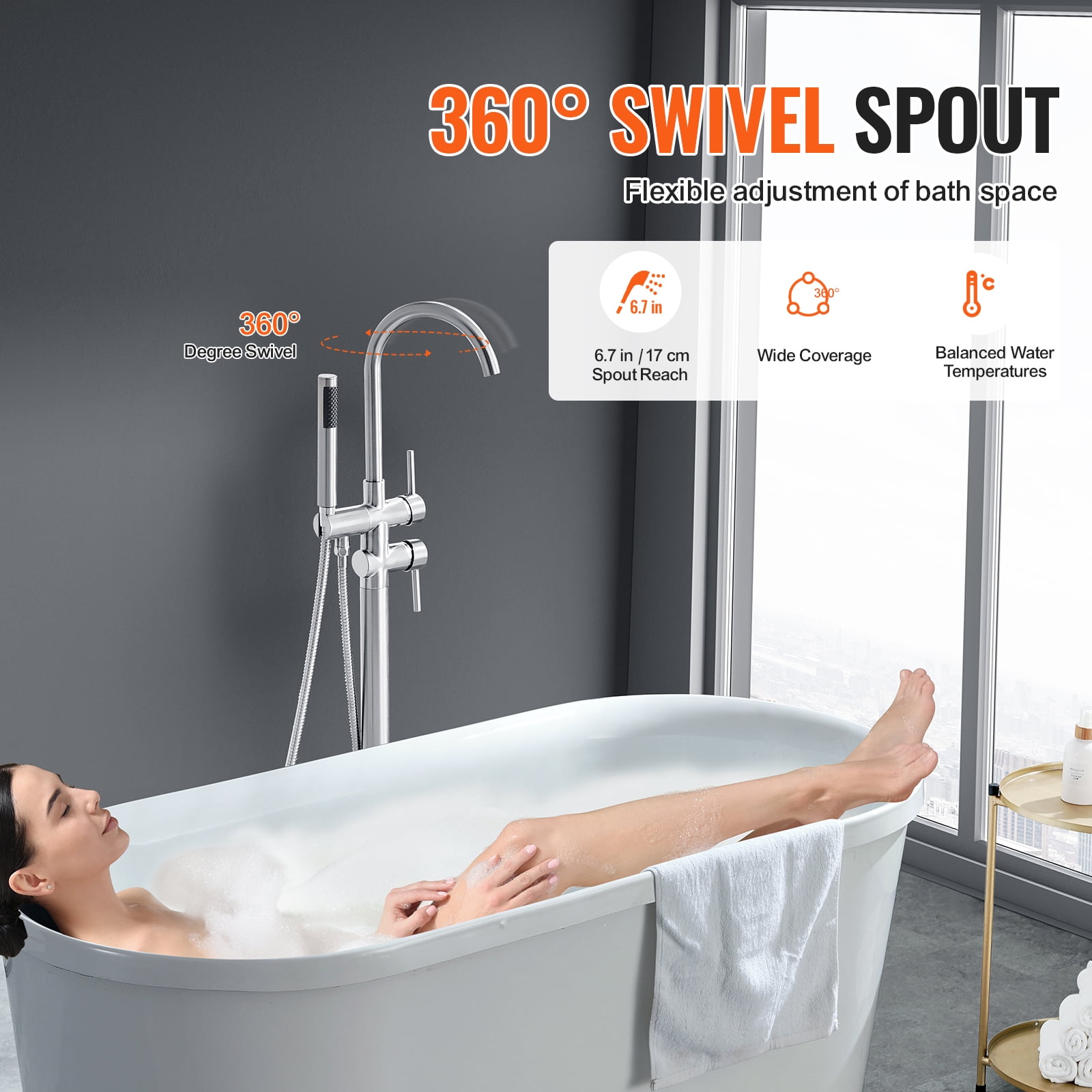 KFFKFF Freestanding Bathtub Two Water Settings Faucet Floor Mount 360?? for Bathing