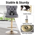 thumbnail image 6 of Swivel Bar Stools Set of 2, Adjustable Counter Height Barstools with Nailheads Trim, Button Tufted Back and Golden Footrest, Velvet Upholstered Bar Chairs for Home Bar Kitchen Island, Gray, 6 of 7