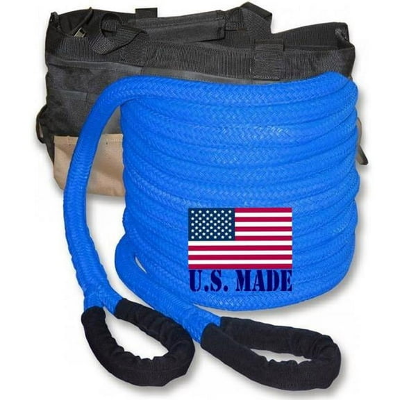 U.S. made SAFETY BLUE Safe-T-Line- Kinetic Snatch ROPE - 1 inch X 30 ft with Heavy-Duty Carry Bag (4X4 VEHICLE RECOVERY)