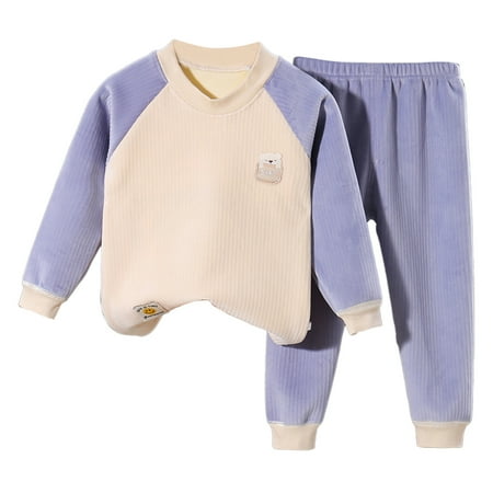 

Zhuashum Baby Clothes For Girls Boys 18-24 Months Long Sleeve Sleepwear Set Toddler Winter Rounde Neck Color Match Pajama Set Warm Tops+Pants Outfits Sleepwear Cute Outfits Blue
