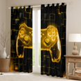 thumbnail image 3 of Homewish Neon Gold Gamepad Black Out Curtains for Teens, Futuristic Checkered Honeycomb Curtains Pack of 2 (42x63 Each), Game Console Bedroom Curtains, Blackout Curtains Room Decor, 3 of 7
