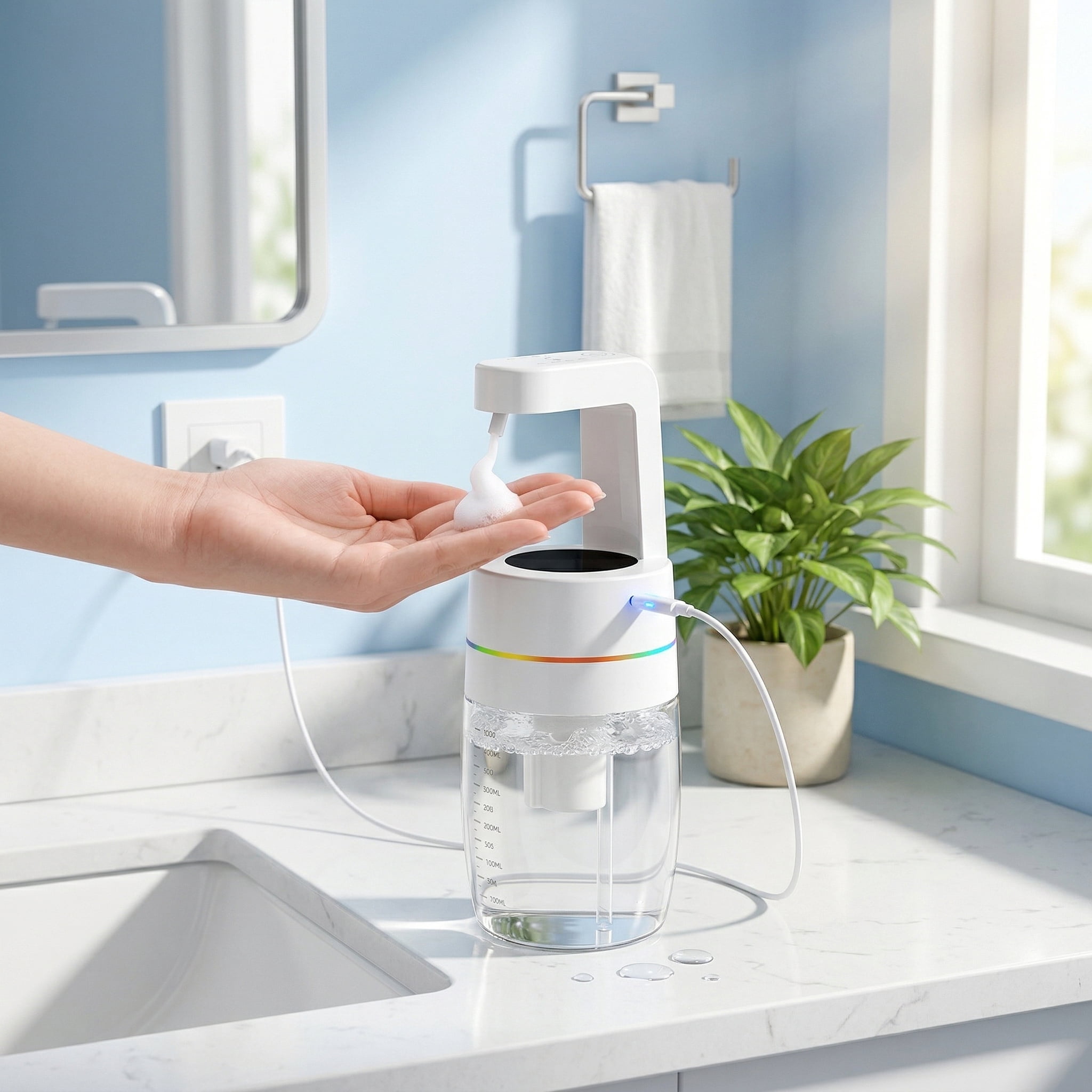 Smart Automatic Electric Sensor Foaming Soap Dispenser - 550ML Capacity, 4 Adjustable Flow Modes, IPX7 Waterproof, Wall/Tabletop Mounted