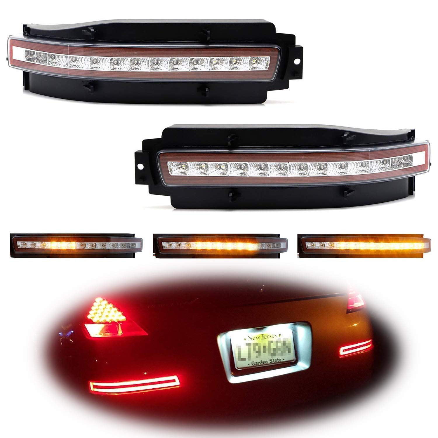 Clear 4-in-1 Sequential LED Brake Fog Lights Lamps For 2003-2009 Nissan 350z...