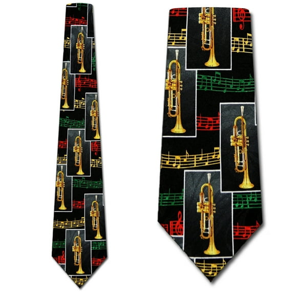 Trumpet Panel Black Necktie Mens Tie by Steven Har