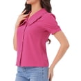 thumbnail image 4 of BLUSA CHIC para Mujeres con Cuello Peter Pan, Manga Corta Abullonada, Camisa Retro L Color Rosa Fucsia, 4 of 6