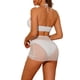 thumbnail image 3 of Conjuntos de bikini de anillo con halter para mujeres, traje de baño de 3 piezas con falda de malla con cordón, sarongs pequeños en blanco, 3 of 5