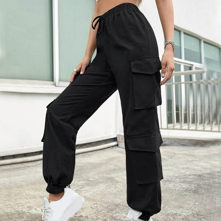 ASEIDFNSA Trendy Pants for Women Pants Women Casual Figure Flattering  Women'S High Street Hop Women'S Trousers Multi Pocket Loose Straight Leg  Trousers Overalls 
