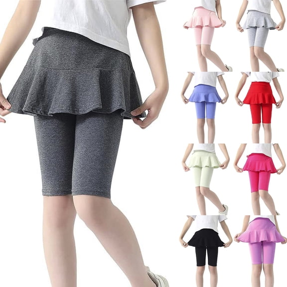 YAYUBA Knee-Length Leggings with Skirt for Girls 3-11 Years - Stretchy Athletic Leggings - Summer Pant Skirt Leggings, RD2, 3-4 Years
